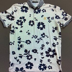 Greyson White Polo with Navy Floral Pattern and Gray Trim